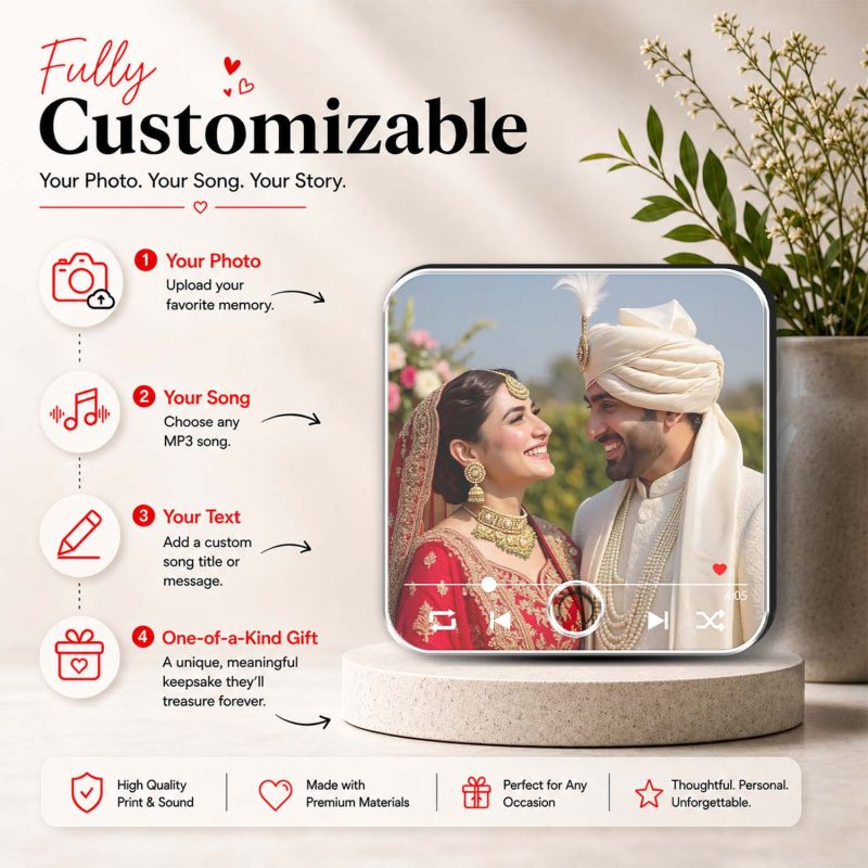 Personalized Custom Photo & Music Player Music Fridge Magnet for Husband Wife  Wedding Gift for Couples  Playable Music Rechargeable with On/Off Button